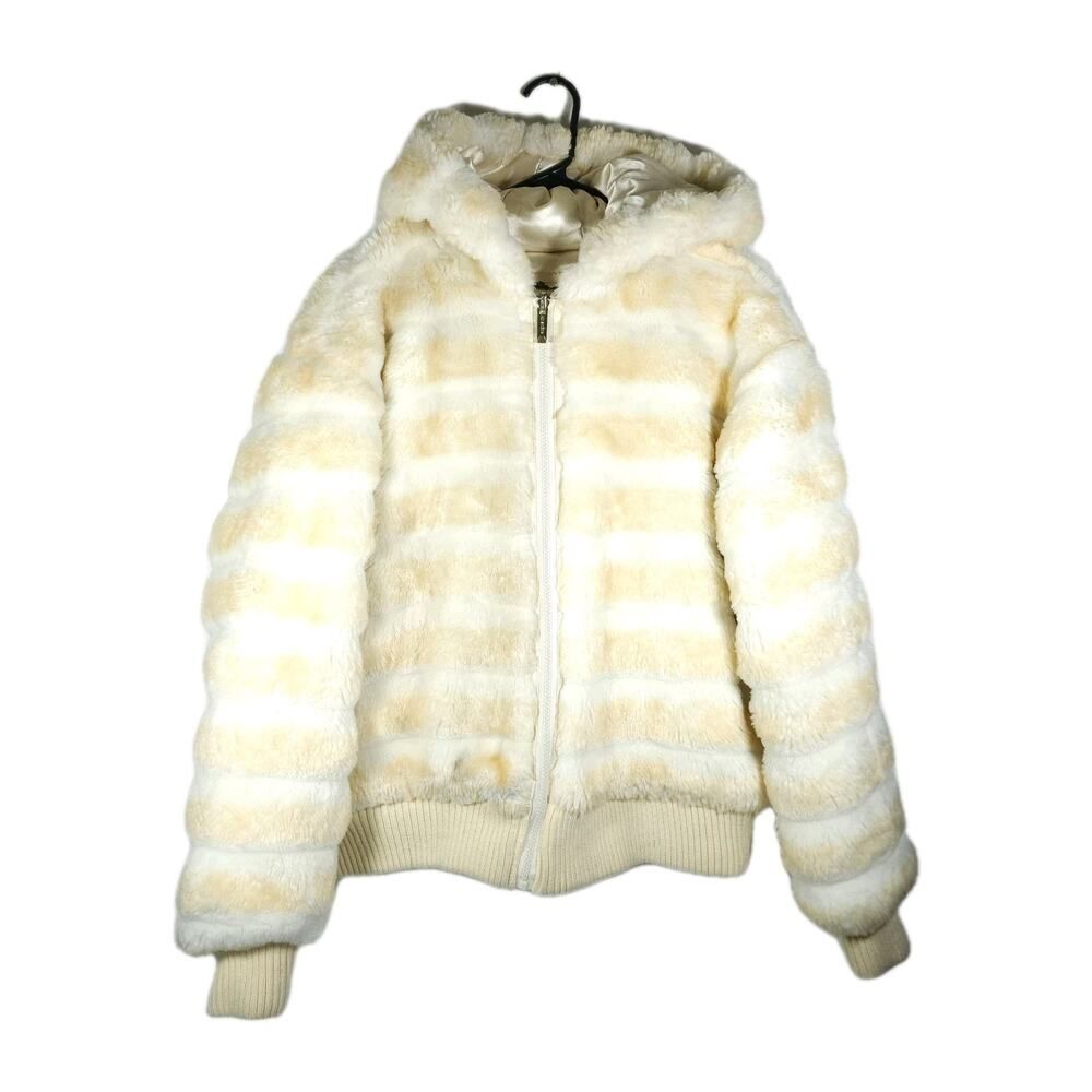 Ablanche Women Urban Furfitter Vtg Sz XL Beige Faux Fur Reversible Hooded Coat